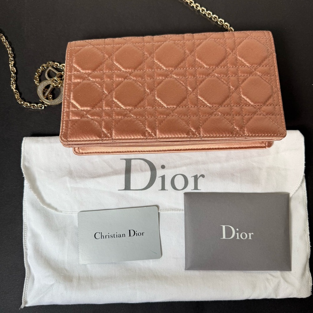 New Dior Satin Cannage Quilted Pink Chain Wallet Bag